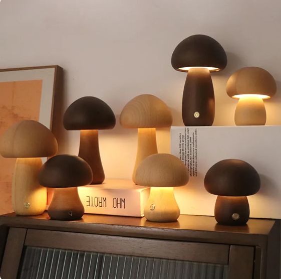 Wooden mushroom lamp
