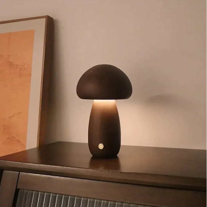 Wooden mushroom lamp