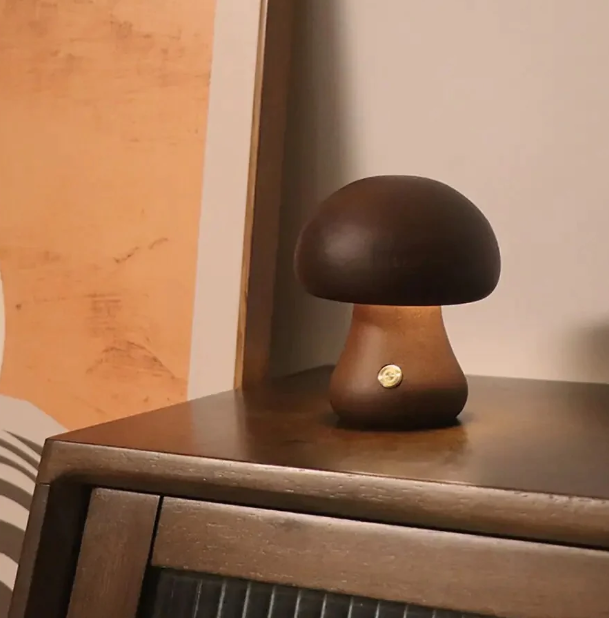 Wooden mushroom lamp