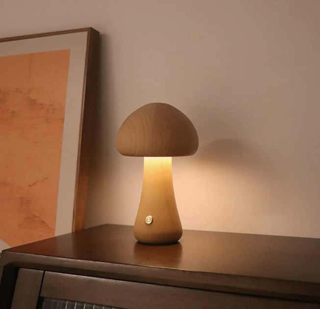 Wooden mushroom lamp