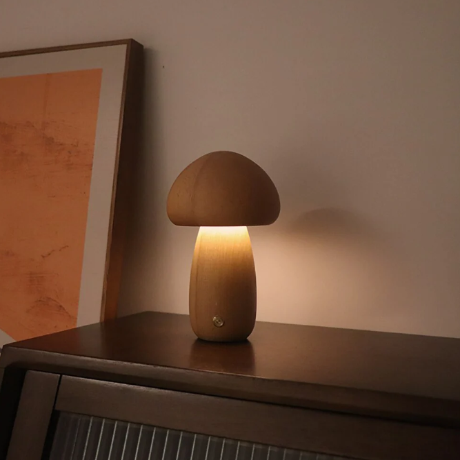 Wooden mushroom lamp