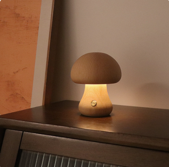 Wooden mushroom lamp