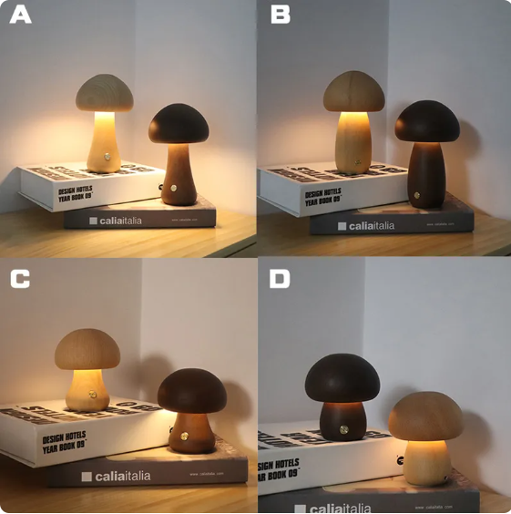 Wooden mushroom lamp