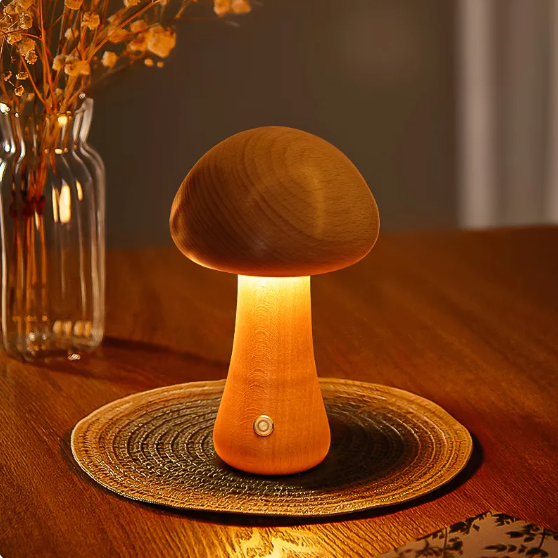 Wooden mushroom lamp