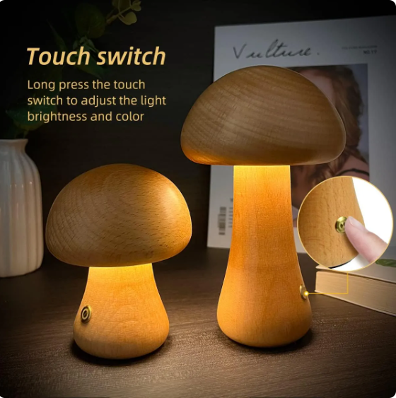 Wooden mushroom lamp