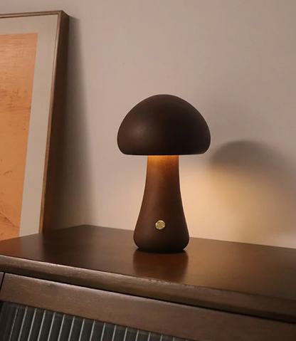 Wooden mushroom lamp