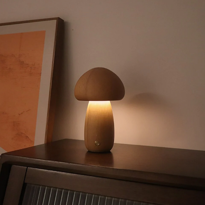 Wooden mushroom lamp